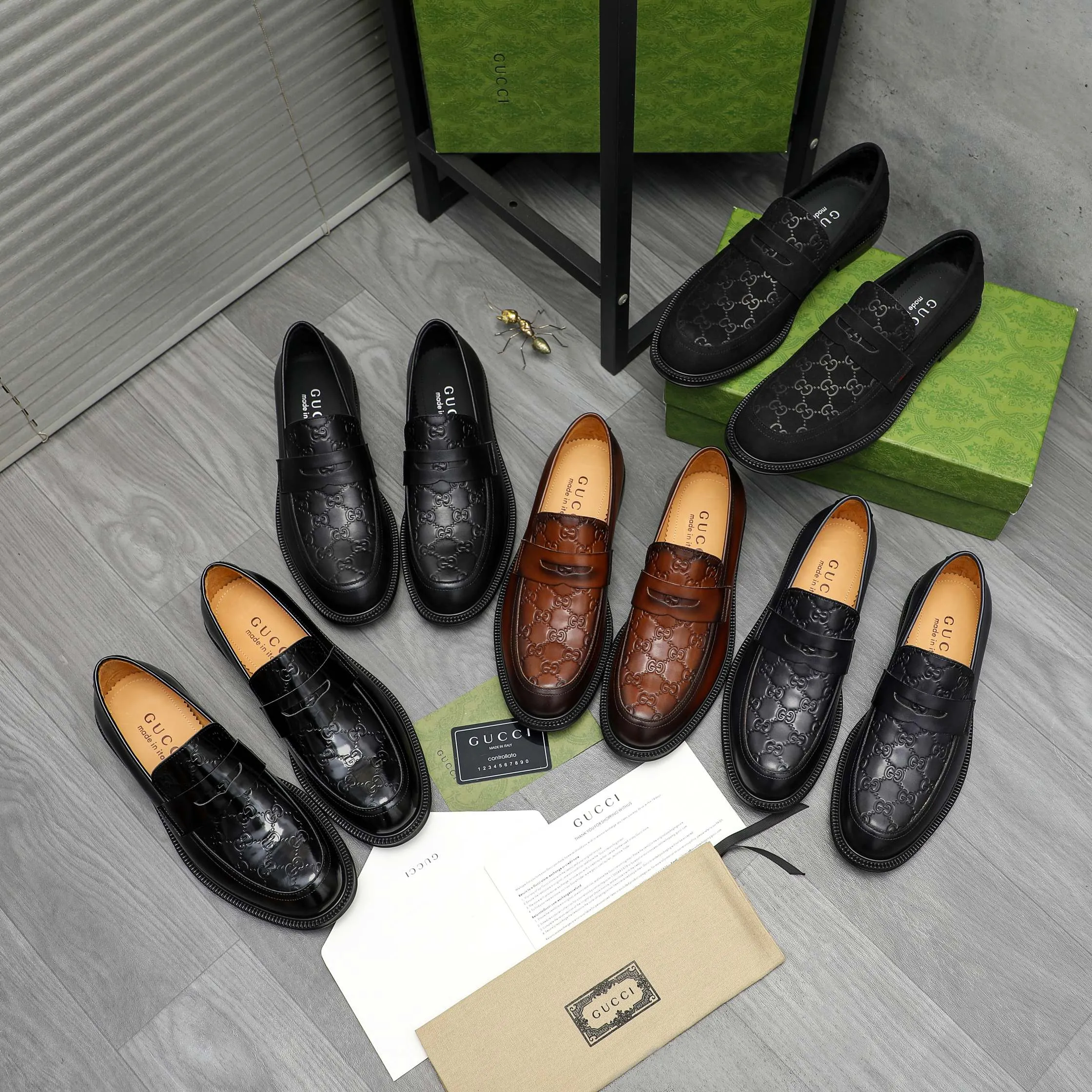 Men's shoes 💰p500 Product trademark: GUCCI "Gucci" business slip-on leather shoes Regular size: 38-46 (38.45.46 custom-made, non-returnable) Product materials: Selected high-quality color-brushed cowhide embossed upper, cowhide lining, original rubber outsole